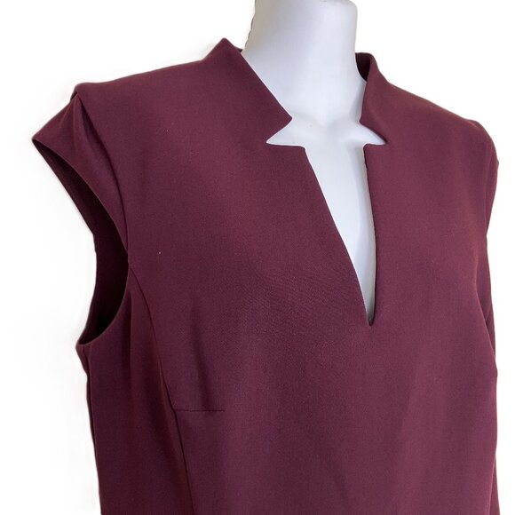 Esprit Fitted Sheath Dress Notched Vneck Cap Sleeves Wine NWT Women's US 10 - Picture 3 of 11